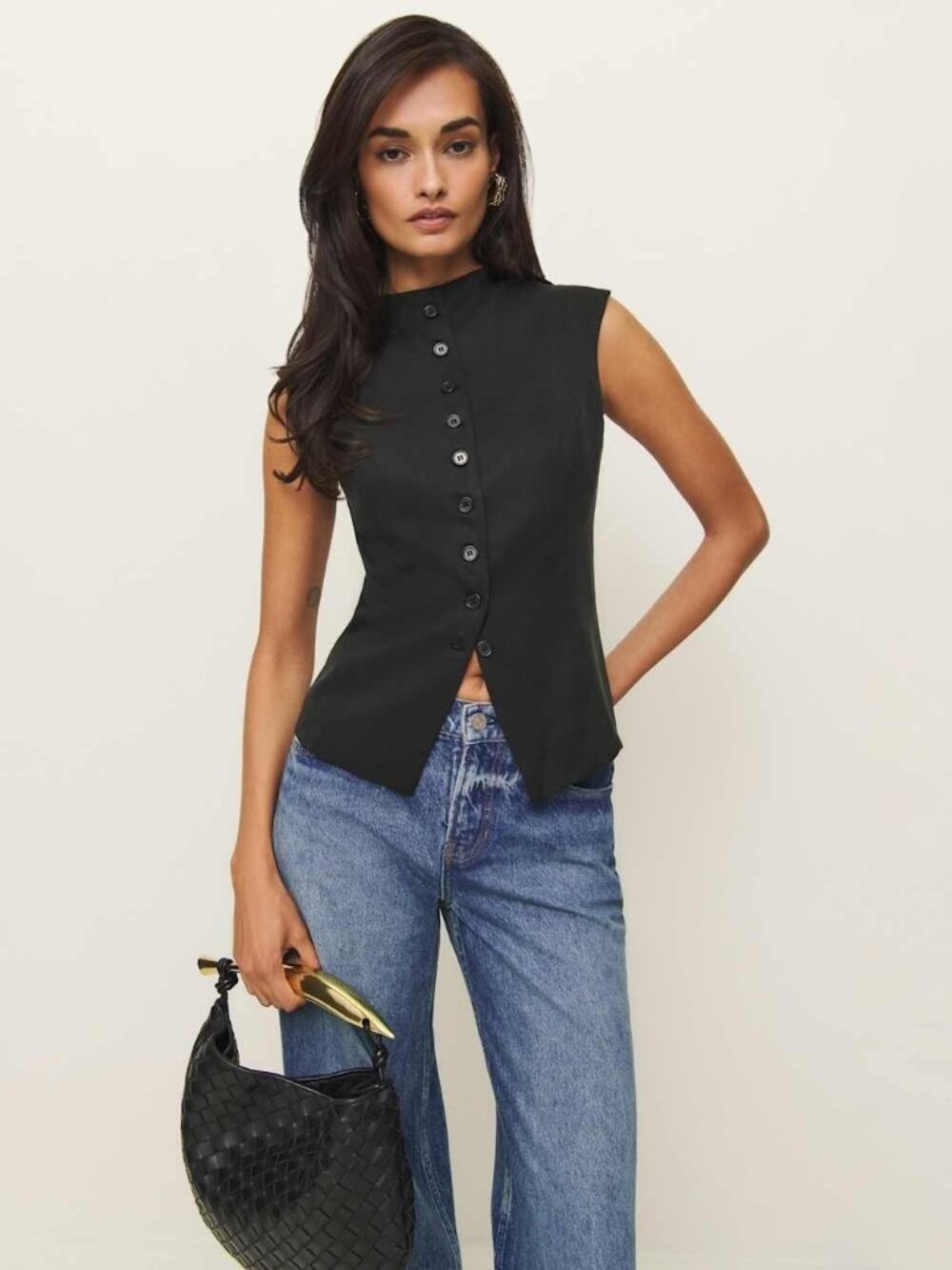 Reformation Lottie Vest Black Size M Button Front Waistcoat Structured